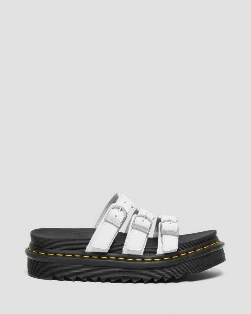 Dr Martens Blaire Leather Slide Sandals White | 25LQUDHEN