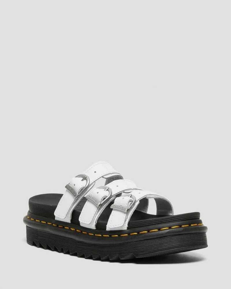 Dr Martens Blaire Leather Slide Sandals White | 25LQUDHEN