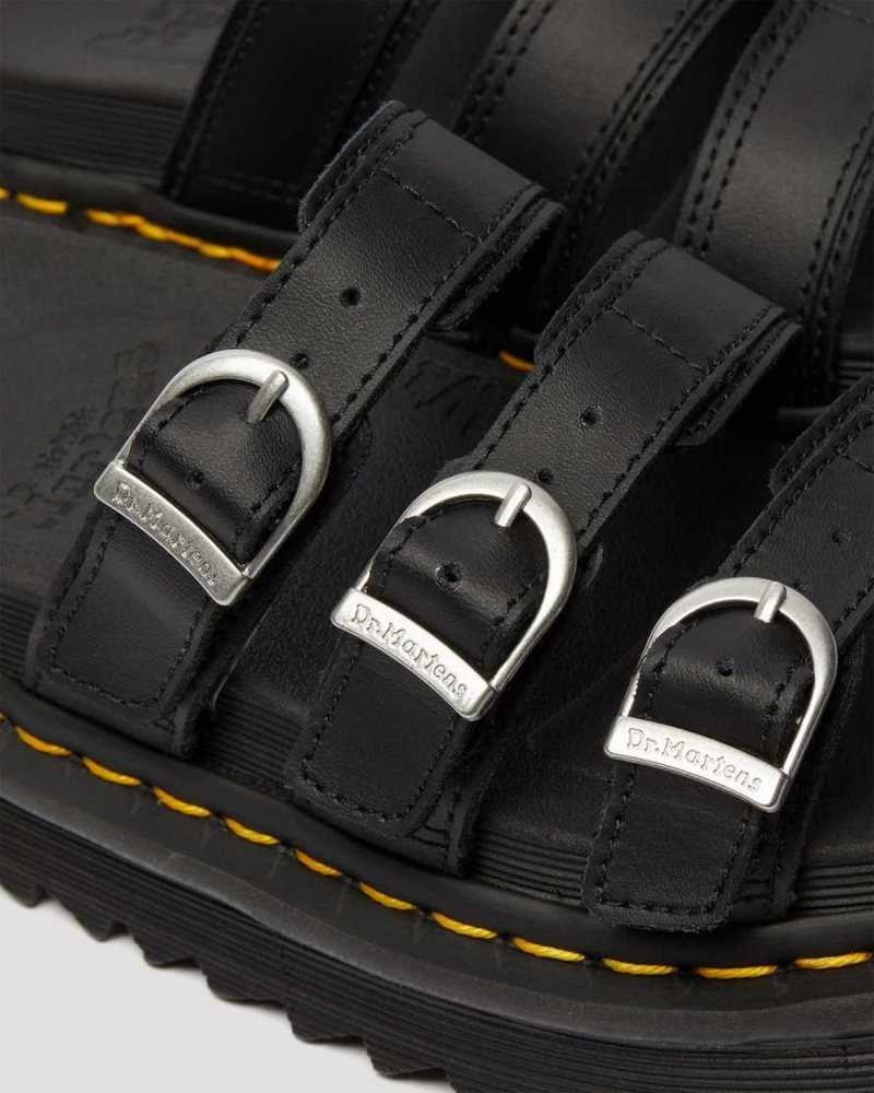 Dr Martens Blaire Leather Slide Sandals Black | 24OXVQAUM