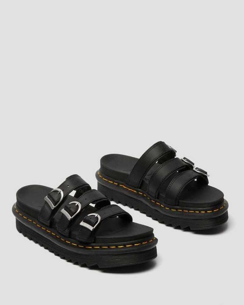 Dr Martens Blaire Leather Slide Sandals Black | 24OXVQAUM