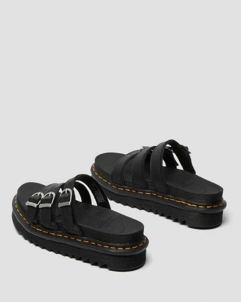 Dr Martens Blaire Leather Slide Sandals Black | 24OXVQAUM