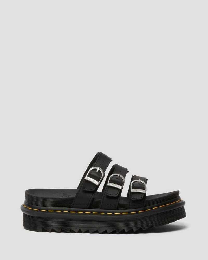 Dr Martens Blaire Leather Slide Sandals Black | 24OXVQAUM