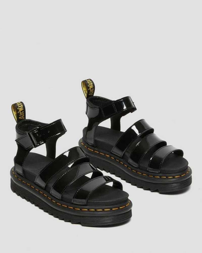 Dr Martens Blaire Patent Leather Strap Sandals Black | 98QTRXLPK