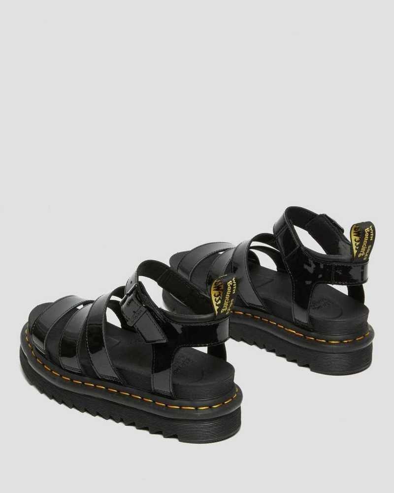 Dr Martens Blaire Patent Leather Strap Sandals Black | 98QTRXLPK