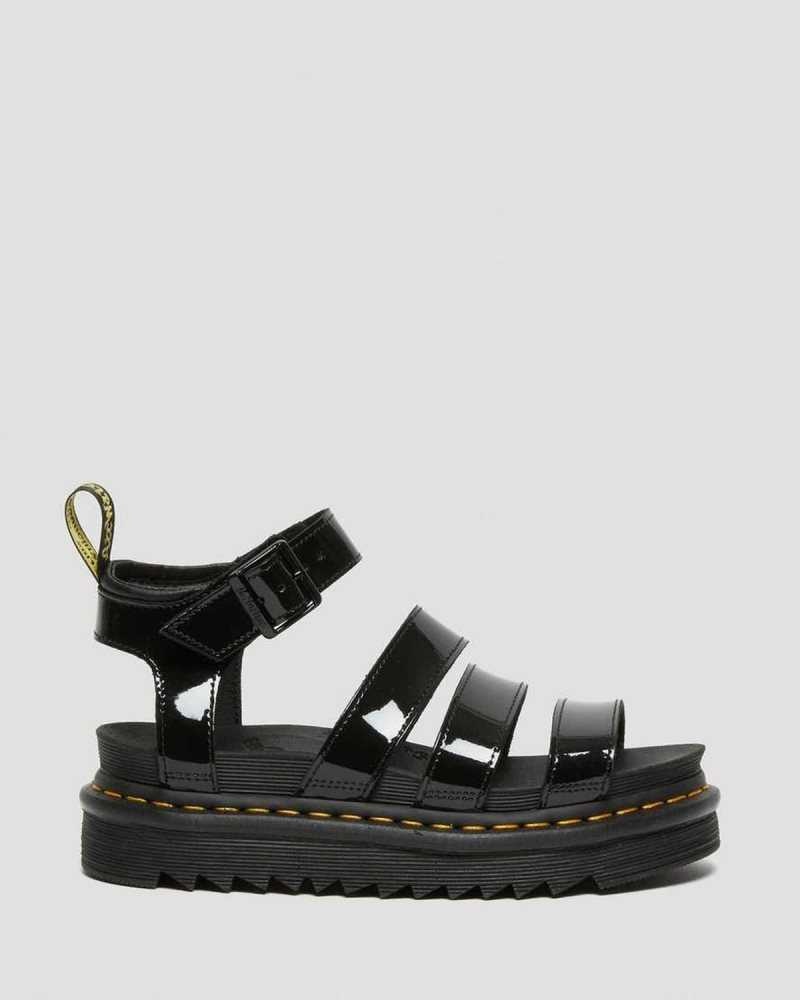 Dr Martens Blaire Patent Leather Strap Sandals Black | 98QTRXLPK