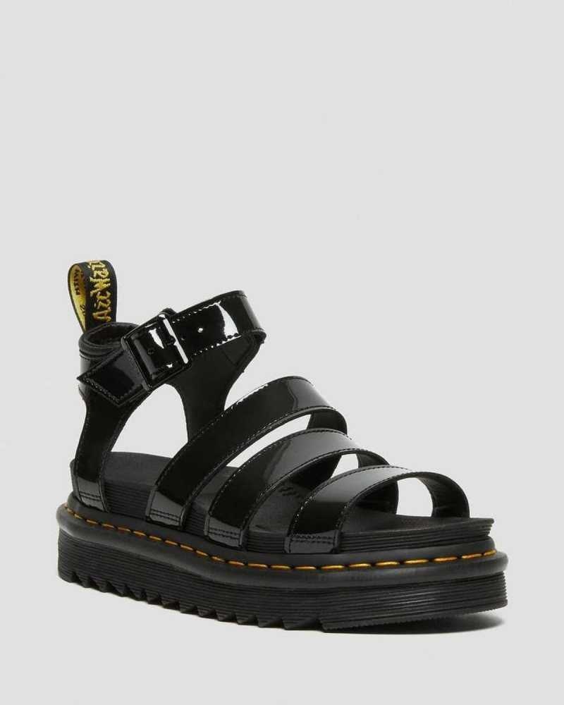 Dr Martens Blaire Patent Leather Strap Sandals Black | 98QTRXLPK