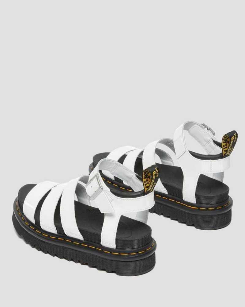 Dr Martens Blaire Patent Leather Strap Sandals White | 13EFCIAOX