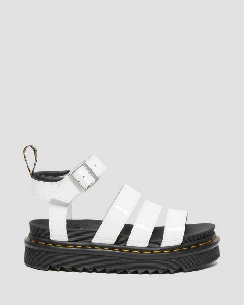 Dr Martens Blaire Patent Leather Strap Sandals White | 13EFCIAOX