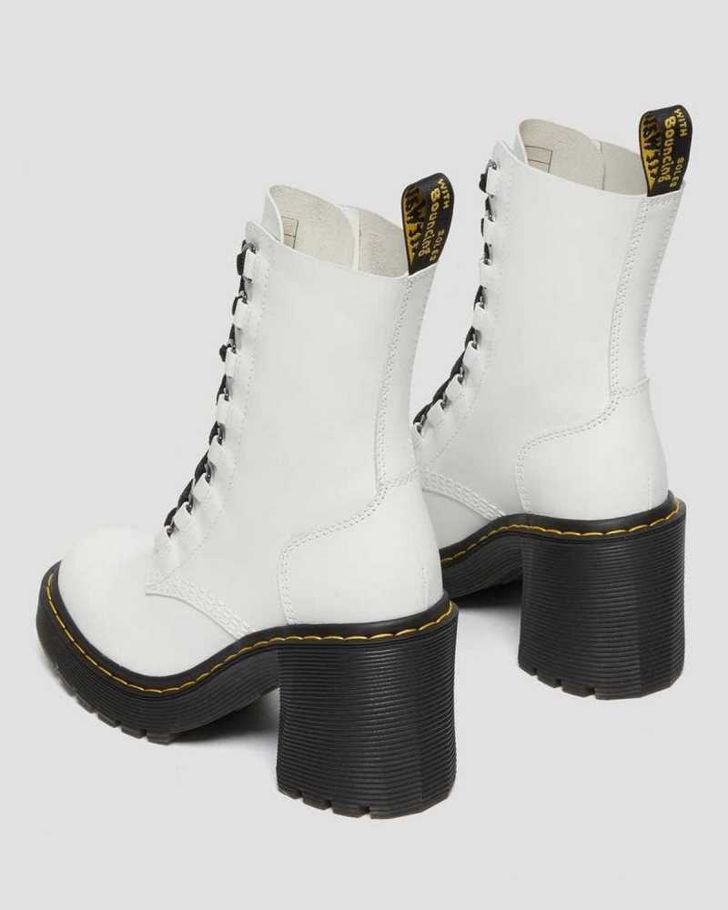 Dr Martens Chesney Leather Flared Heel Lace Up Boots White | 07XJURETB