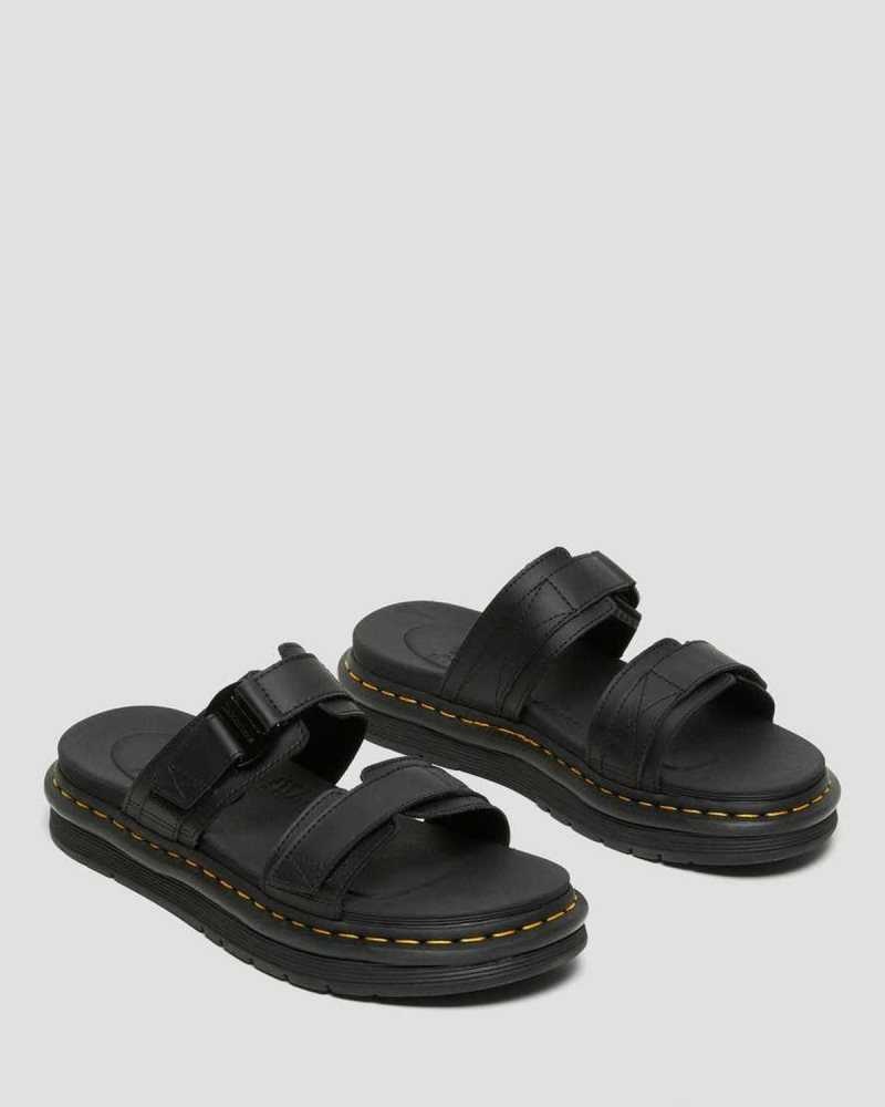 Dr Martens Chilton Leather Slide Sandals Black | 81KPAYJQC