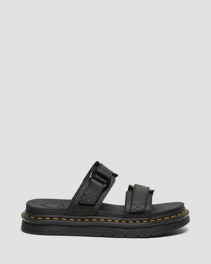 Dr Martens Chilton Leather Slide Sandals Black | 81KPAYJQC