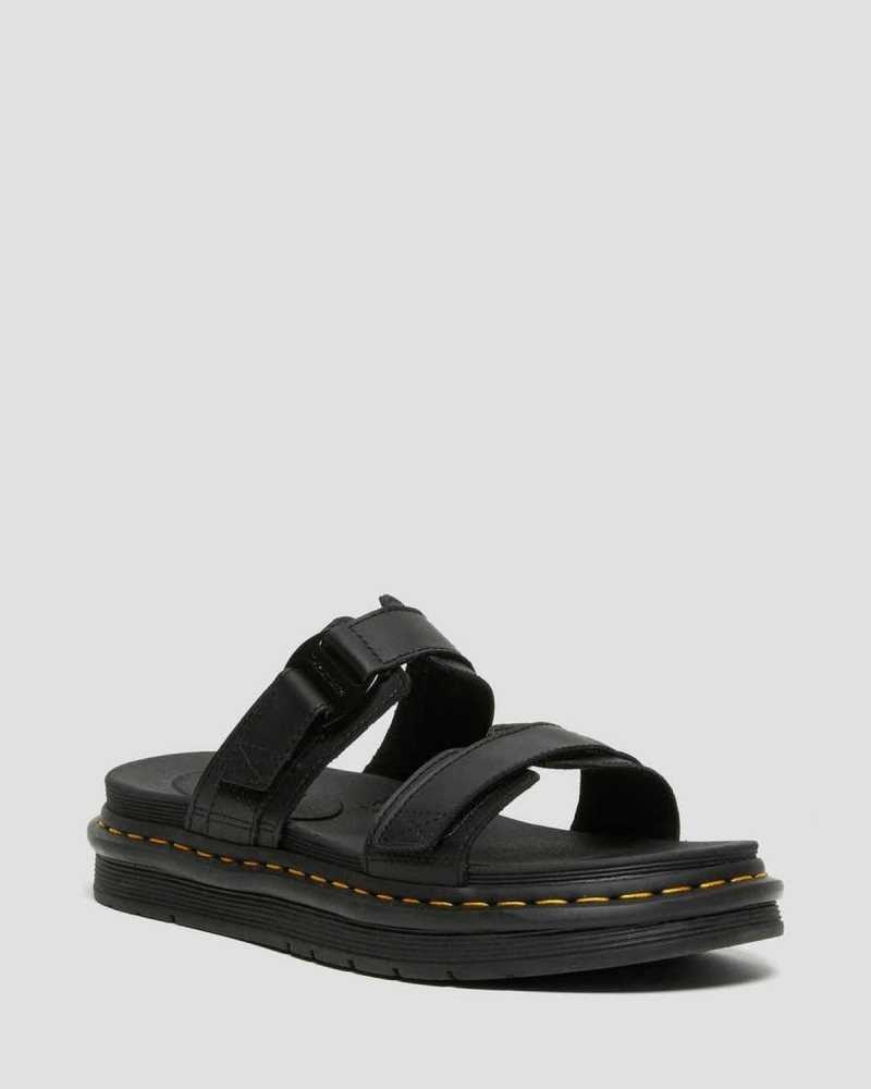 Dr Martens Chilton Leather Slide Sandals Black | 36UPBJECA