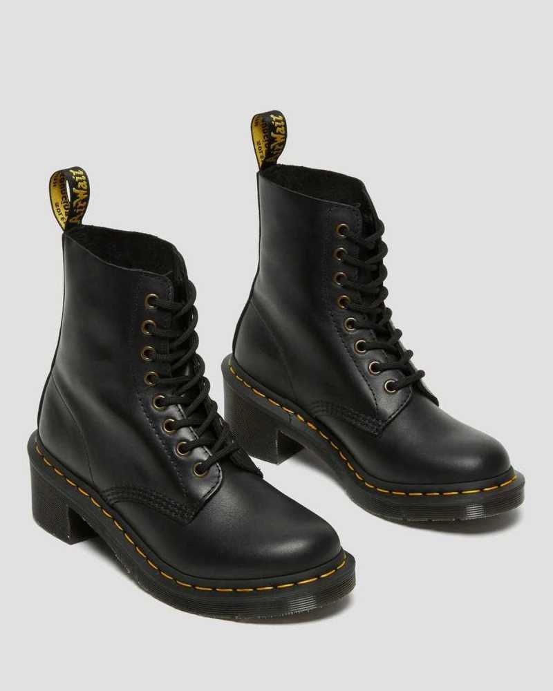 Dr Martens Clemency Leather Heeled Lace Up Boots Black | 49JNATIYD