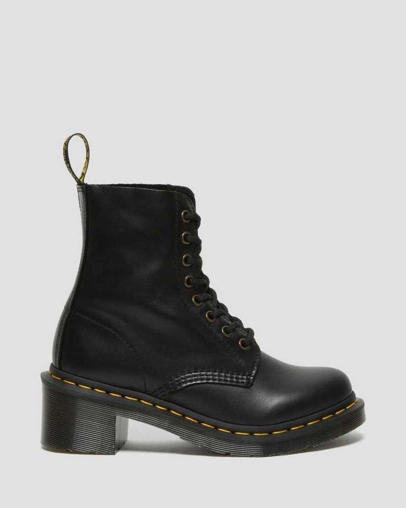 Dr Martens Clemency Leather Heeled Lace Up Boots Black | 49JNATIYD