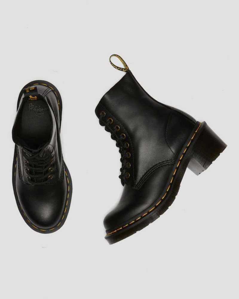 Dr Martens Clemency Leather Heeled Lace Up Boots Black | 49JNATIYD