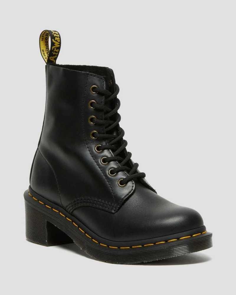 Dr Martens Clemency Leather Heeled Lace Up Boots Black | 49JNATIYD