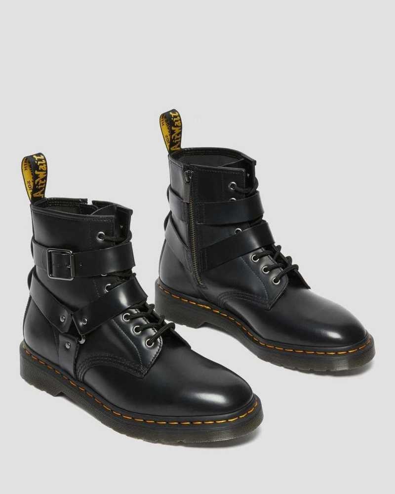 Dr Martens Cristofor Leather Harness Lace Up Boots Black | 42EBHDQRF