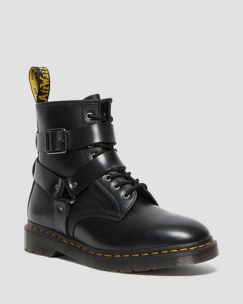 Dr Martens Cristofor Leather Harness Lace Up Boots Black | 42EBHDQRF