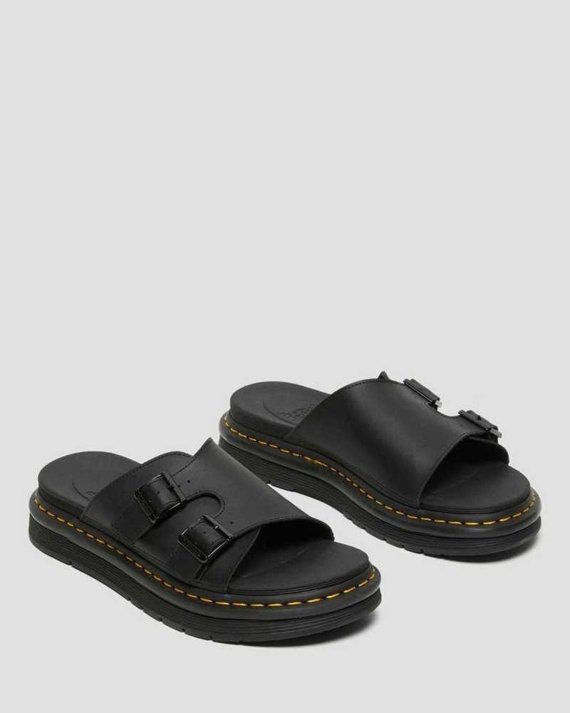 Dr Martens Dax Leather Slide Sandals Black | 06MYQZAVW