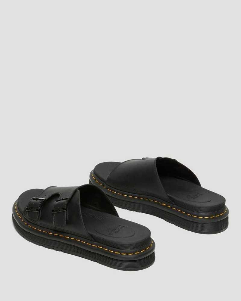 Dr Martens Dax Leather Slide Sandals Black | 06MYQZAVW