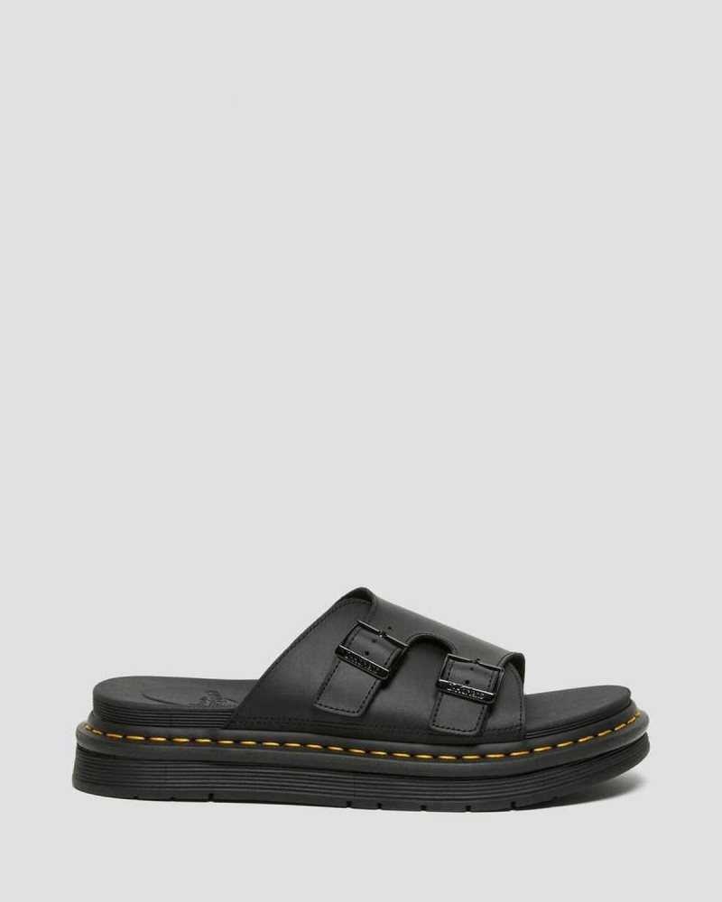 Dr Martens Dax Leather Slide Sandals Black | 06MYQZAVW