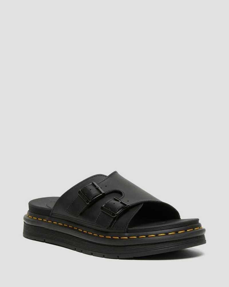 Dr Martens Dax Leather Slide Sandals Black | 06MYQZAVW