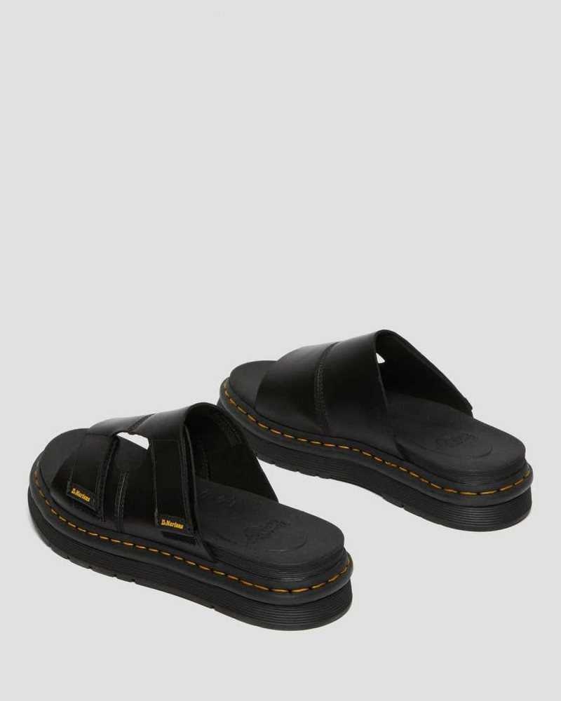 Dr Martens Daxton Leather Slide Sandals Black | 02CWFLMDI