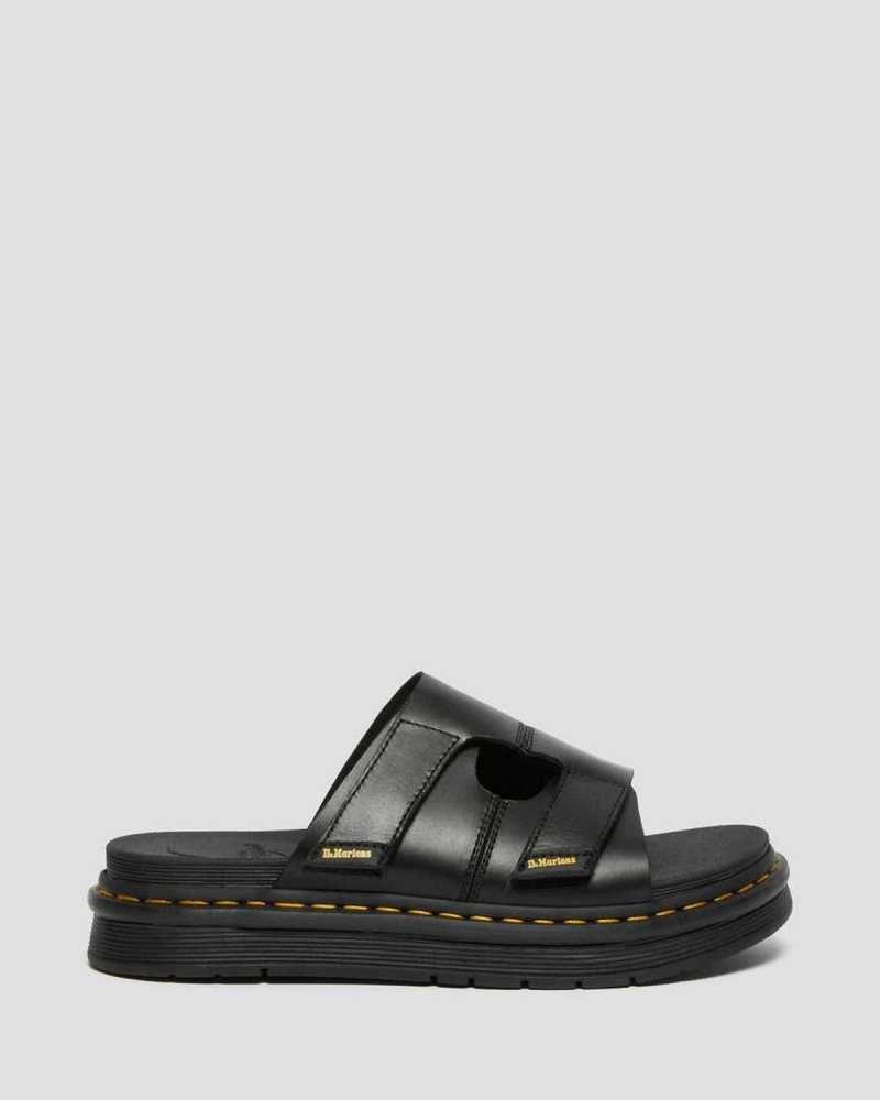 Dr Martens Daxton Leather Slide Sandals Black | 02CWFLMDI