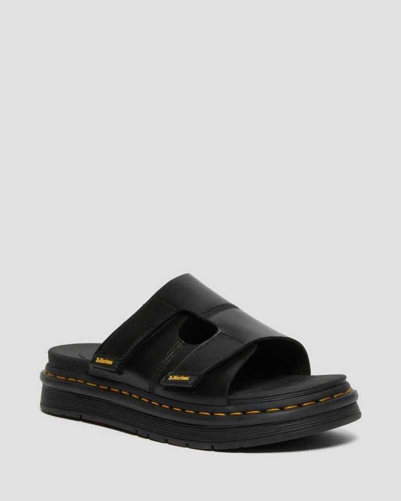 Dr Martens Daxton Leather Slide Sandals Black | 02CWFLMDI