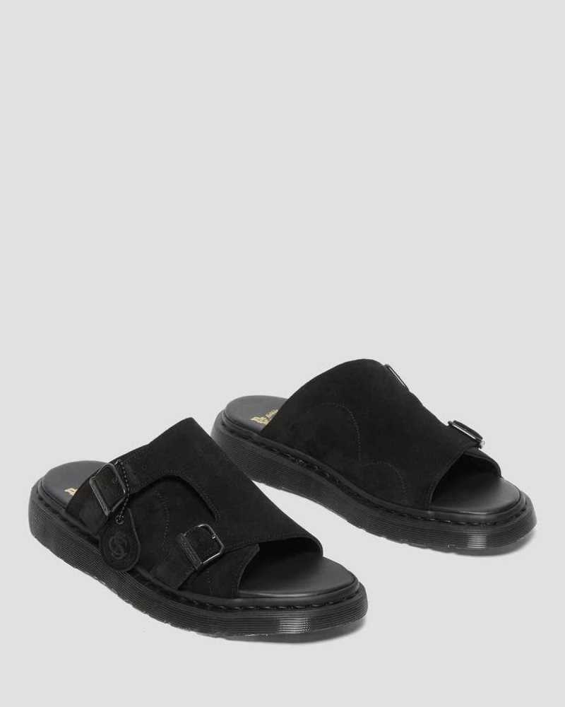 Dr Martens Dayne Suede Slide Sandals Black | 02FVDBLKY