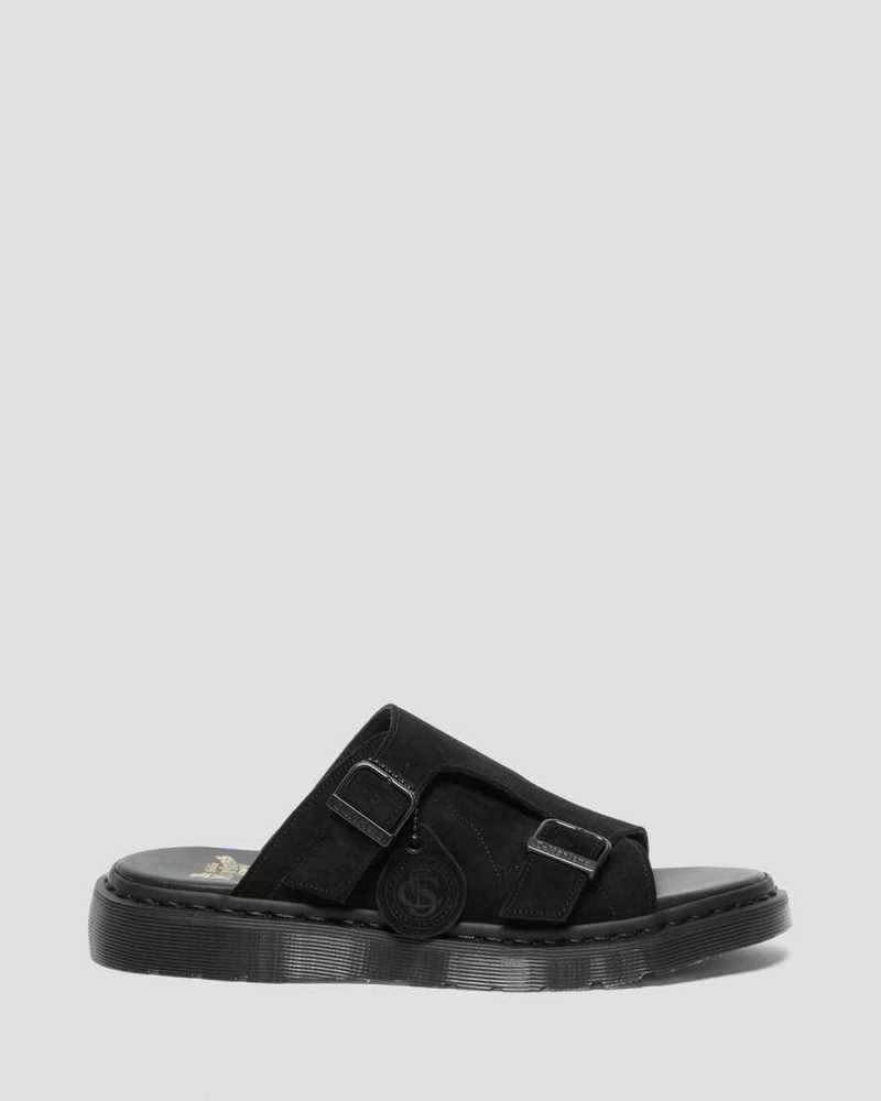 Dr Martens Dayne Suede Slide Sandals Black | 02FVDBLKY