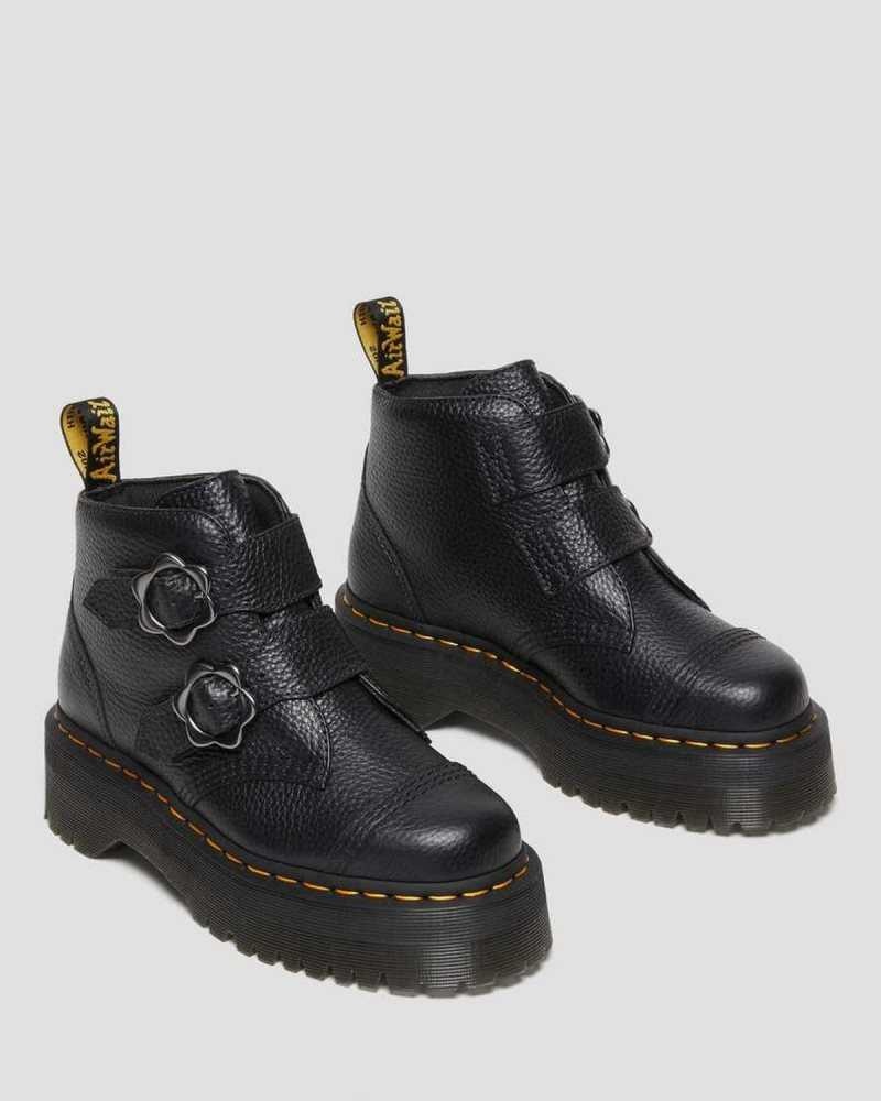 Dr Martens Devon Flower Buckle Leather Platform Boots Black | 21WXPVUDK