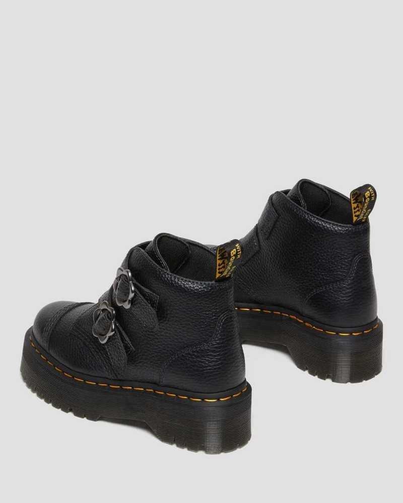 Dr Martens Devon Flower Buckle Leather Platform Boots Black | 21WXPVUDK