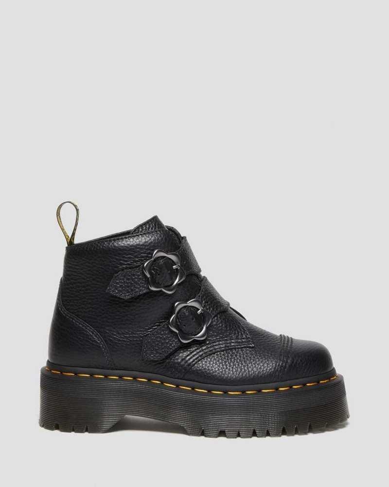 Dr Martens Devon Flower Buckle Leather Platform Boots Black | 21WXPVUDK