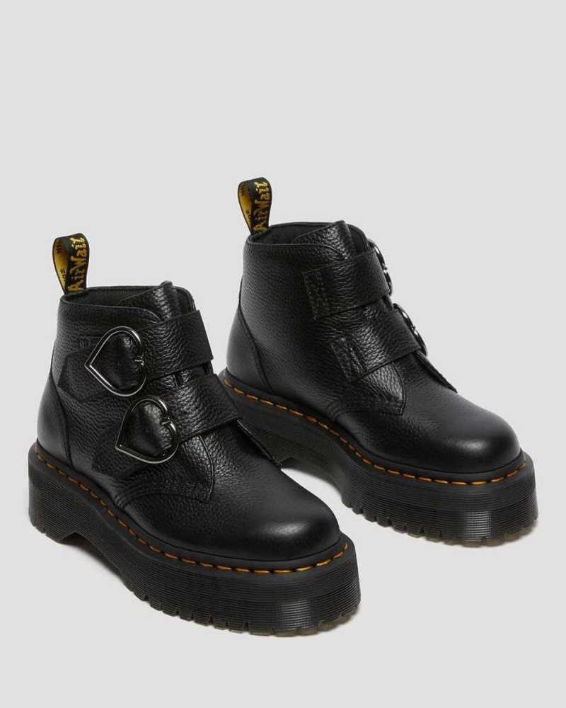 Dr Martens Devon Heart Leather Platform Boots Black | 80MDUOFIR