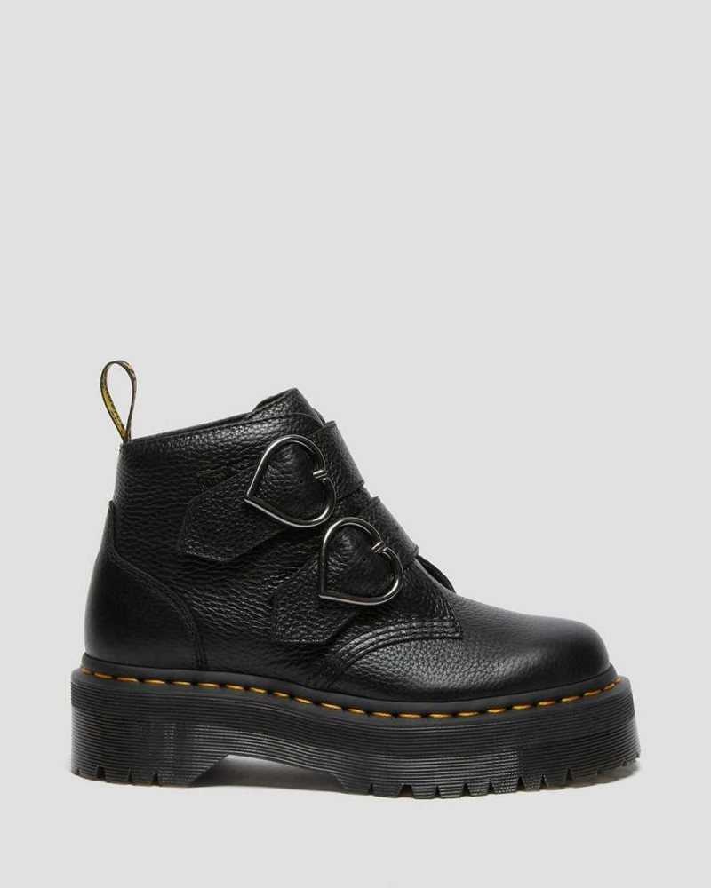 Dr Martens Devon Heart Leather Platform Boots Black | 80MDUOFIR