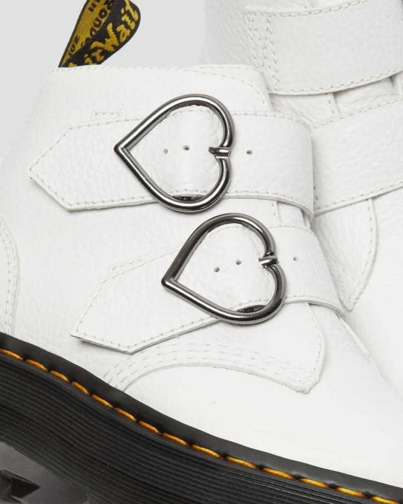 Dr Martens Devon Heart Leather Platform Boots White | 50CEDHBJY