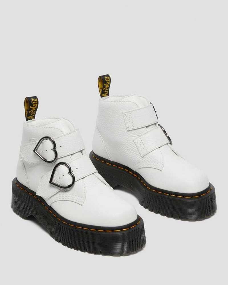 Dr Martens Devon Heart Leather Platform Boots White | 50CEDHBJY