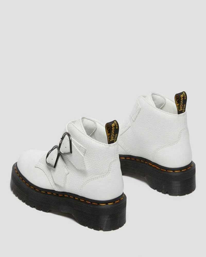 Dr Martens Devon Heart Leather Platform Boots White | 50CEDHBJY