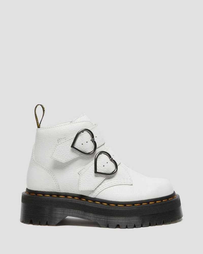 Dr Martens Devon Heart Leather Platform Boots White | 50CEDHBJY