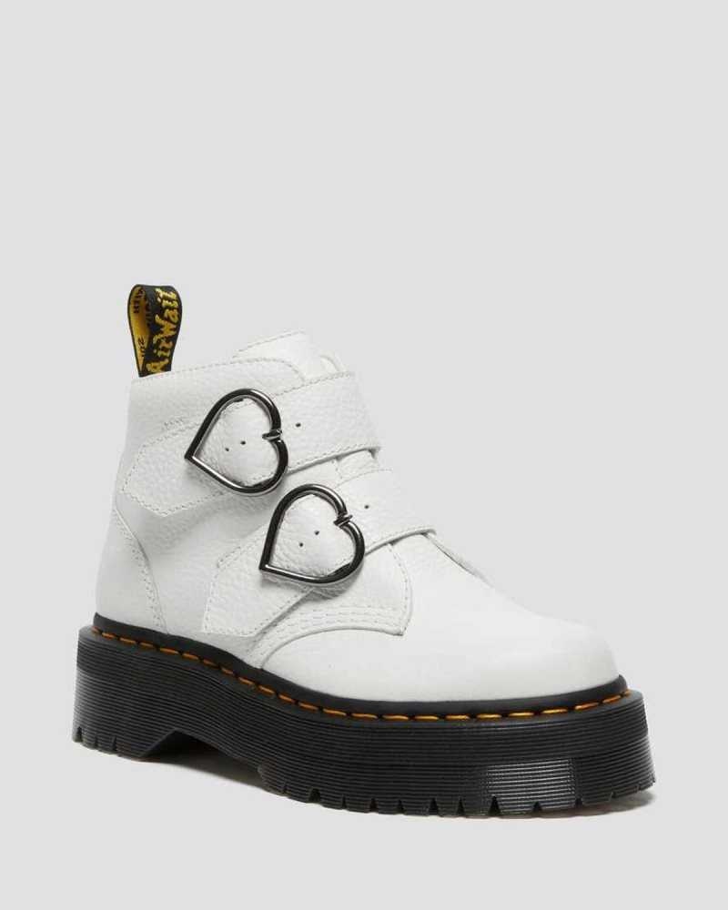 Dr Martens Devon Heart Leather Platform Boots White | 50CEDHBJY