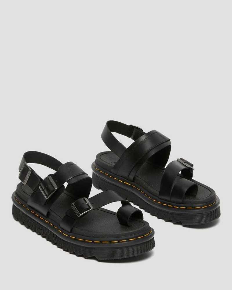 Dr Martens Fynn Leather Strap Sandals Black | 49EMCRLOU