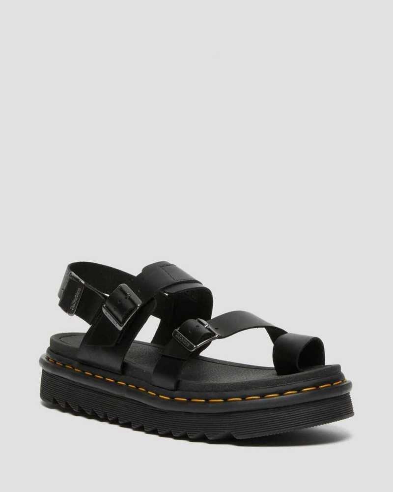 Dr Martens Fynn Leather Strap Sandals Black | 49EMCRLOU