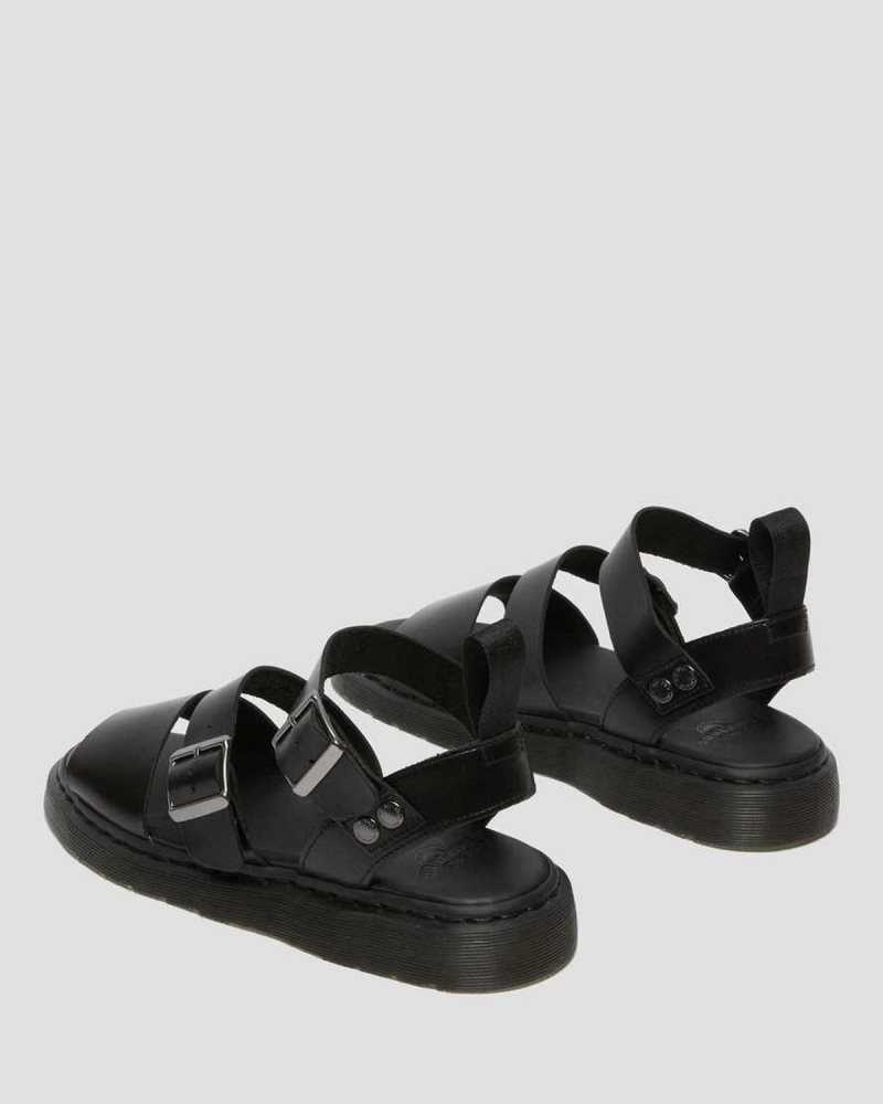 Dr Martens Gryphon Brando Leather Gladiator Sandals Black | 73OQKFNYJ