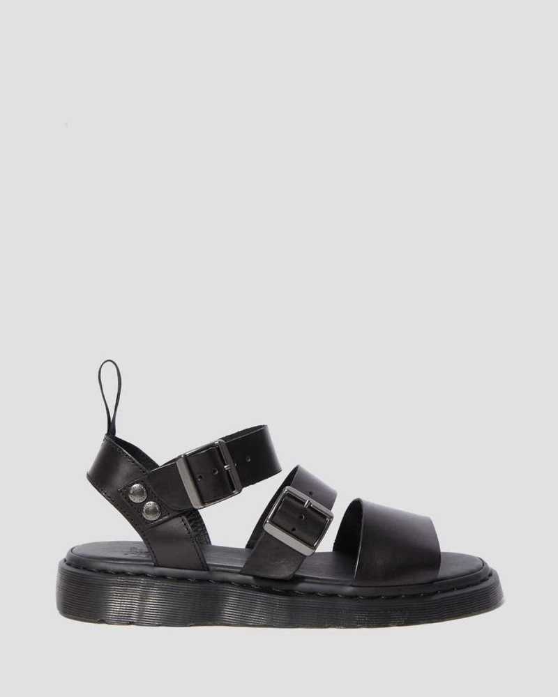 Dr Martens Gryphon Brando Leather Gladiator Sandals Black | 73OQKFNYJ