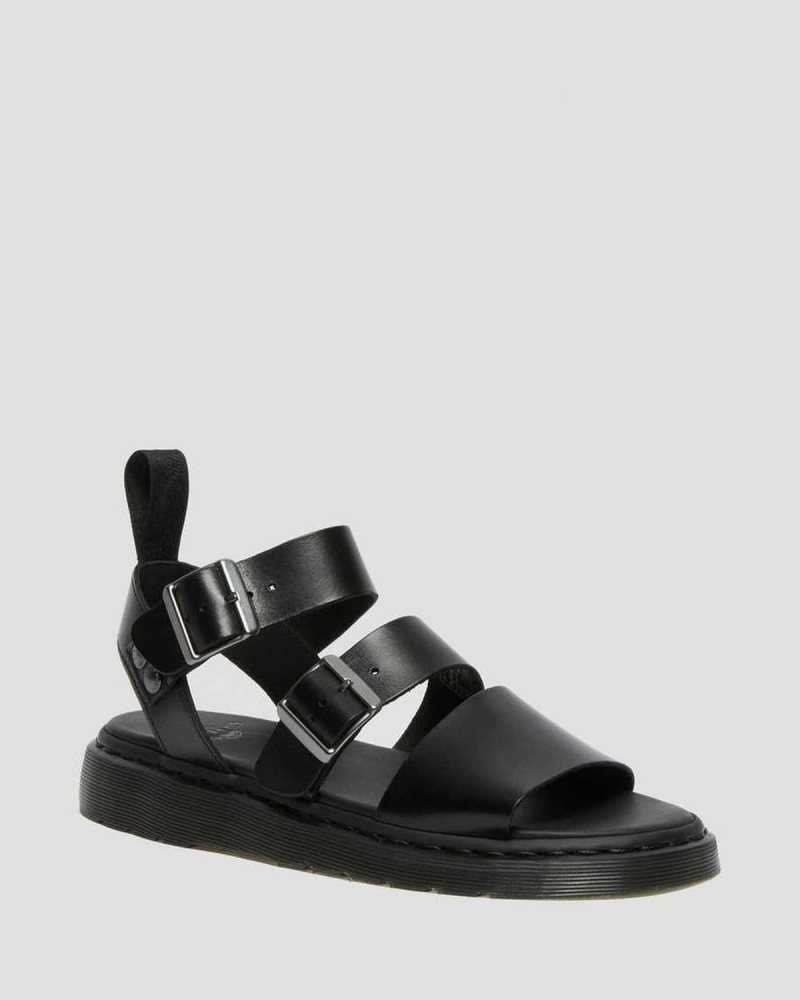 Dr Martens Gryphon Brando Leather Gladiator Sandals Black | 73OQKFNYJ