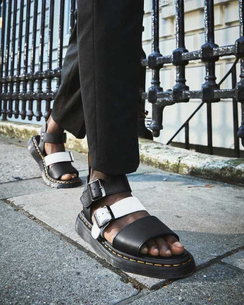 Dr Martens Gryphon Contrast Leather Strap Sandals Black / White | 31LZGSKXR