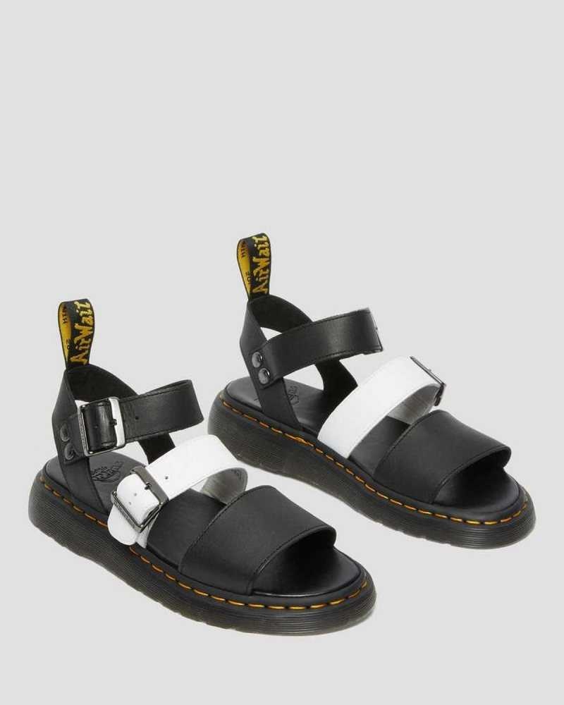 Dr Martens Gryphon Contrast Leather Strap Sandals Black / White | 31LZGSKXR