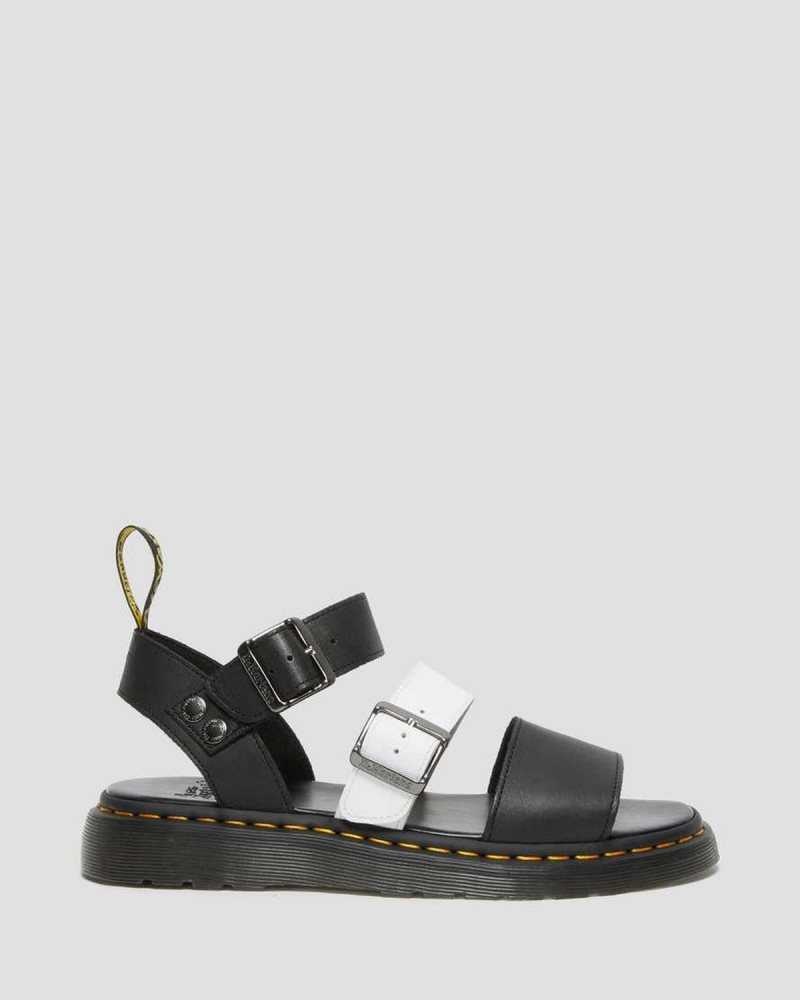 Dr Martens Gryphon Contrast Leather Strap Sandals Black / White | 31LZGSKXR