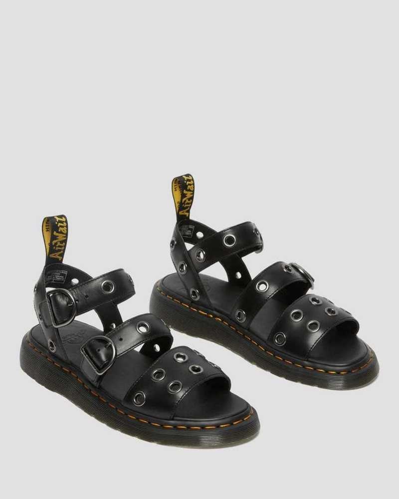 Dr Martens Gryphon Hardware Brando Leather Sandals Black | 45FGETVDW